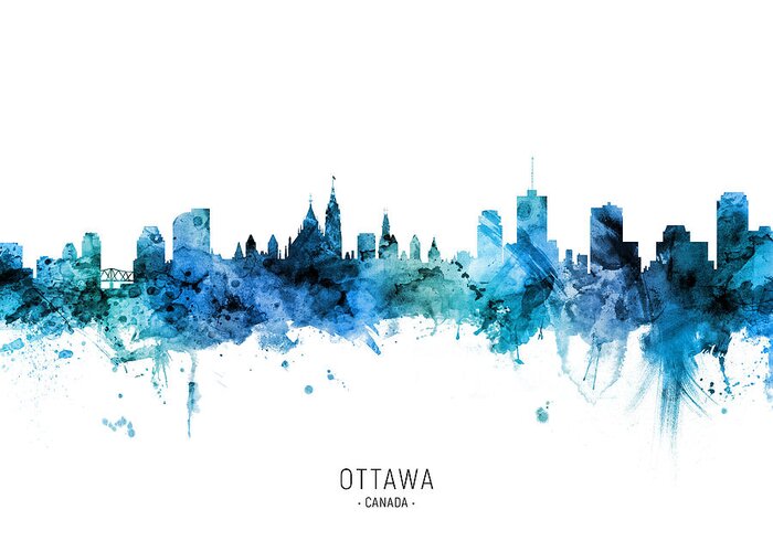Ottawa Greeting Card featuring the digital art Ottawa Canada Skyline #33 by Michael Tompsett