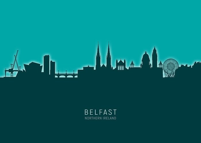 Belfast Greeting Card featuring the digital art Belfast Northern Ireland Skyline #34 by Michael Tompsett