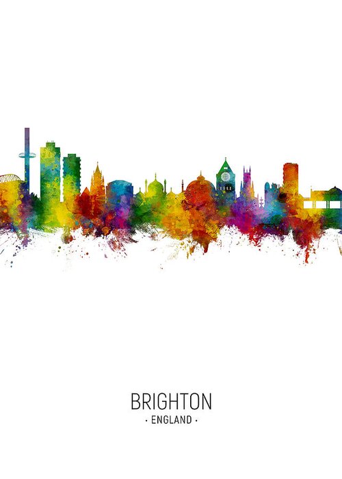 Brighton Greeting Card featuring the digital art Brighton England Skyline #36 by Michael Tompsett