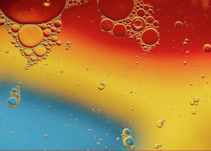 Fluid Greeting Card featuring the photograph Abstract, image of oil, water and soap with colourful background #2 by Michalakis Ppalis