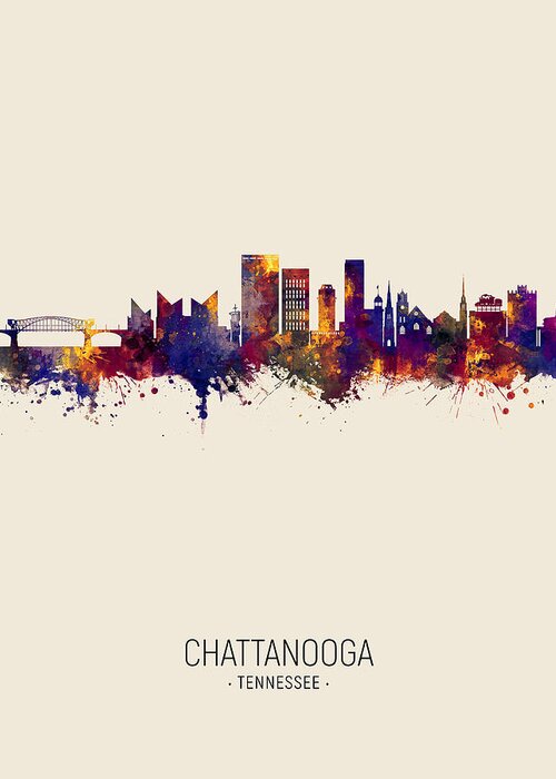 Chattanooga Greeting Card featuring the digital art Chattanooga Tennessee Skyline #4 by Michael Tompsett