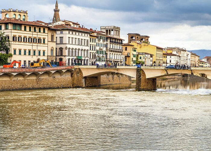 Arno Greeting Card featuring the photograph cityscape of Florence #4 by Vivida Photo PC