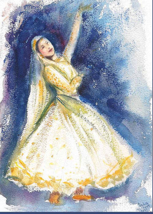 Kathak Dancer Greeting Card featuring the painting Kathak dancer #4 by Asha Sudhaker Shenoy