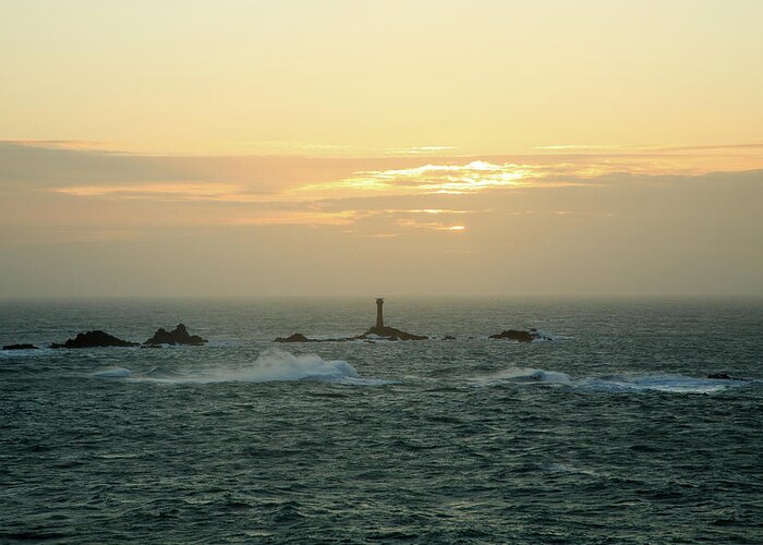 Lighthouse Greeting Card featuring the photograph Longships Lighthouse at sunset #4 by Ian Middleton