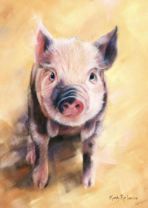 Pig Greeting Card featuring the pastel Piglet by Kirsty Rebecca