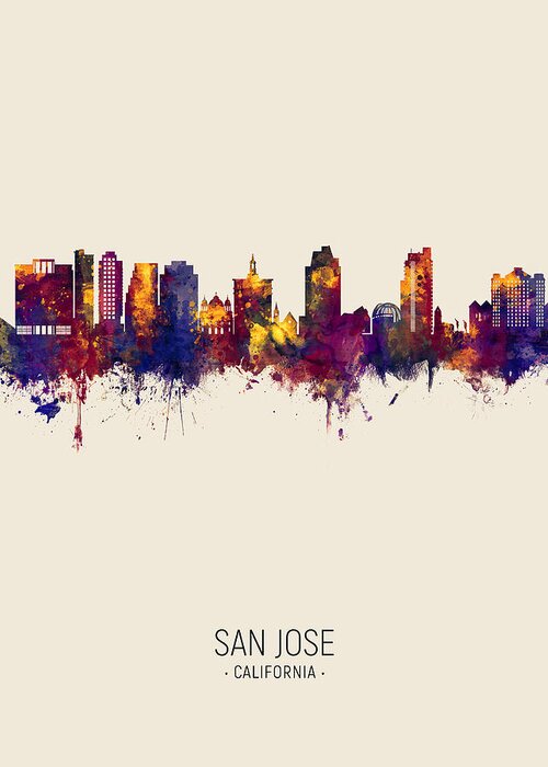 San Jose Greeting Card featuring the digital art San Jose California Skyline #4 by Michael Tompsett