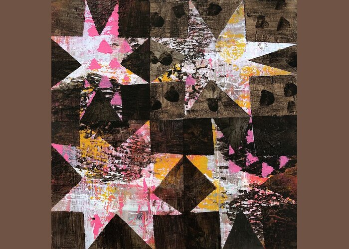 Stars Greeting Card featuring the painting 4 Stars Against Brown by Cyndie Katz