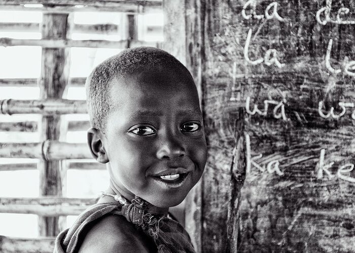 Adventure Traveler Greeting Card featuring the photograph 4269 Maasai Child Village School Ngorongoro by Amyn Nasser Neptune Gallery