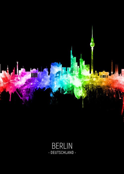 Berlin Greeting Card featuring the digital art Berlin Germany Skyline #44 by Michael Tompsett