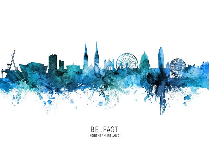 Belfast Greeting Card featuring the digital art Belfast Northern Ireland Skyline #46 by Michael Tompsett