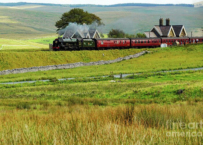 Steam Greeting Card featuring the photograph 46115 Scots Guardsman at Ribblehead station. by David Birchall