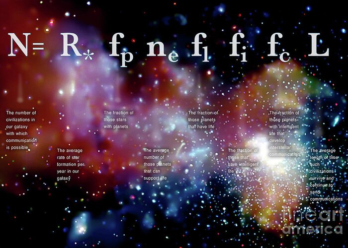Physics Greeting Card featuring the digital art The Drake Equation #5 by Monica Schroeder