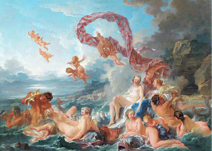 Mythical Creatures Greeting Card featuring the painting The Triumph of Venus #5 by Francois Boucher