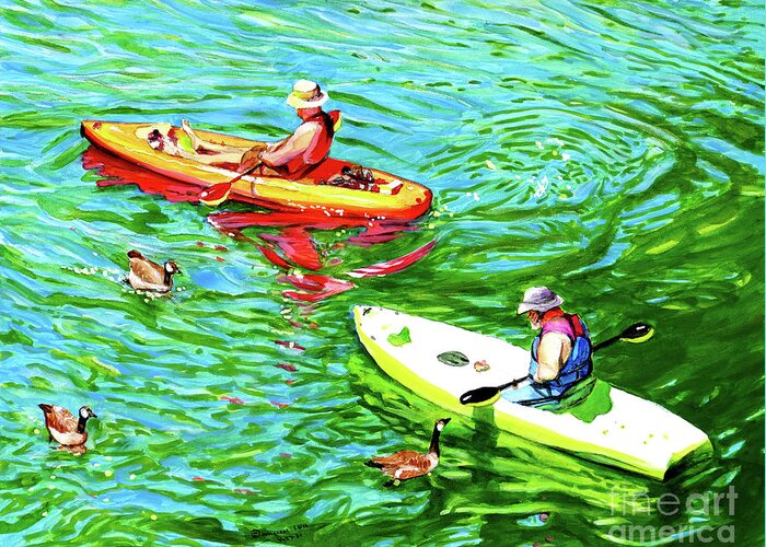 Placer Arts Greeting Card featuring the painting #556 Kayaks #556 by William Lum