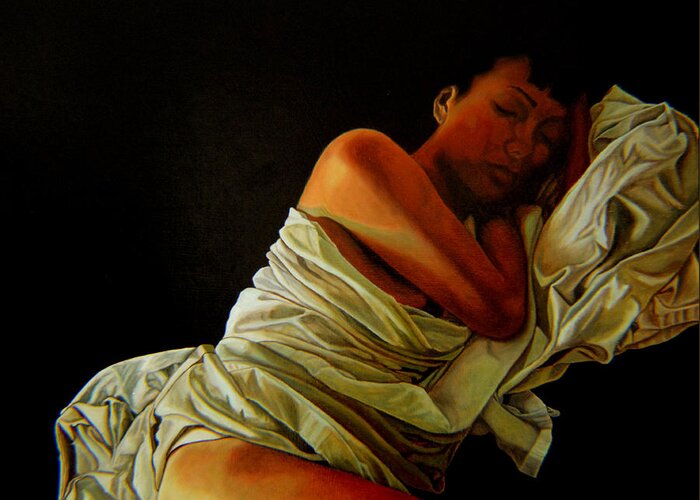 Semi_nude Greeting Card featuring the painting 6 A.m. by Thu Nguyen