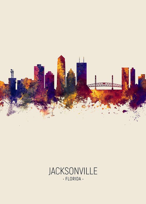 Jacksonville Greeting Card featuring the digital art Jacksonville Florida Skyline #6 by Michael Tompsett