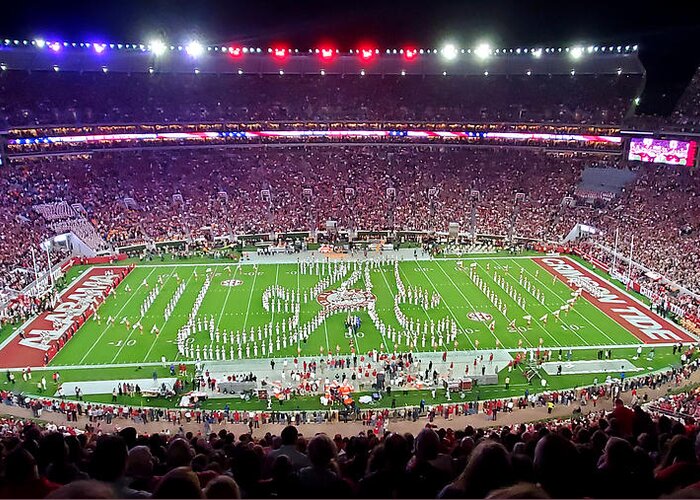 Gameday Greeting Card featuring the photograph Night Panorama Bryant-Denny Stadium by Kenny Glover