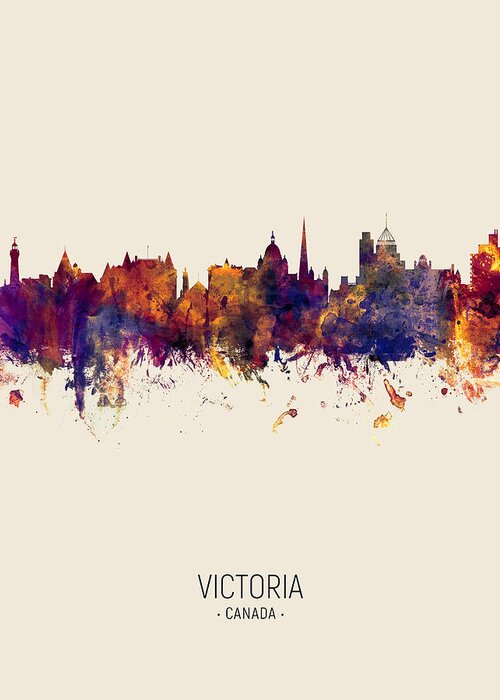 Victoria Greeting Card featuring the digital art Victoria Canada Skyline #6 by Michael Tompsett