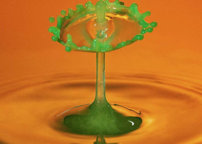 Waterdrop Greeting Card featuring the photograph Water drop falling onto column of water #6 by Steven Heap