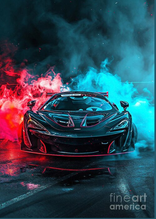 Car Greeting Card featuring the digital art 620R Roar McLaren 620R in Epic Smoke Canvases by Clark Leffler