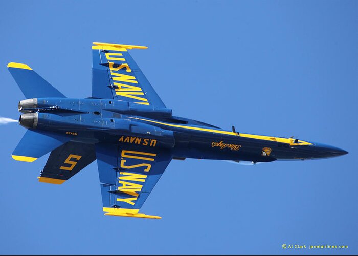 Blue Angels Greeting Card featuring the photograph Blue Angels Solo Inverted by Custom Aviation Art