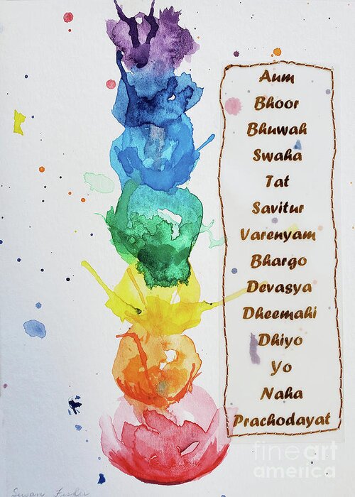 Mantra Greeting Card featuring the painting 7 Chakra Gayatri Mantra by Susan Fisher