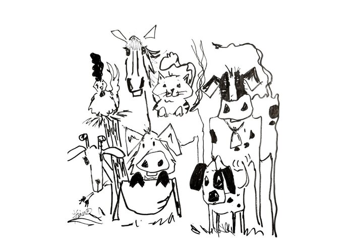 Farm Greeting Card featuring the painting 7 Farm Animals by Terri Einer