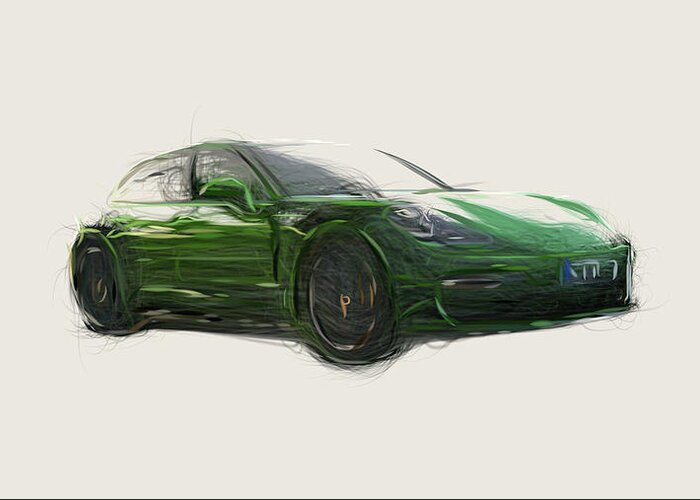 Porsche Greeting Card featuring the digital art Porsche Panamera GTS Car Drawing #7 by CarsToon Concept