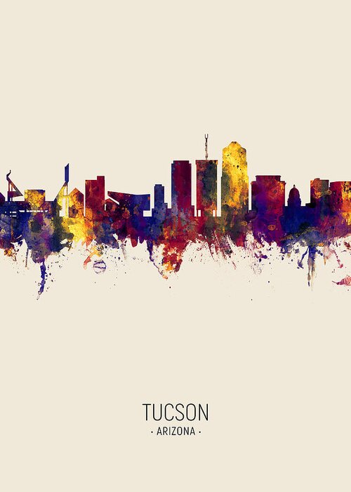 Tucson Greeting Card featuring the digital art Tucson Arizona Skyline #7 by Michael Tompsett