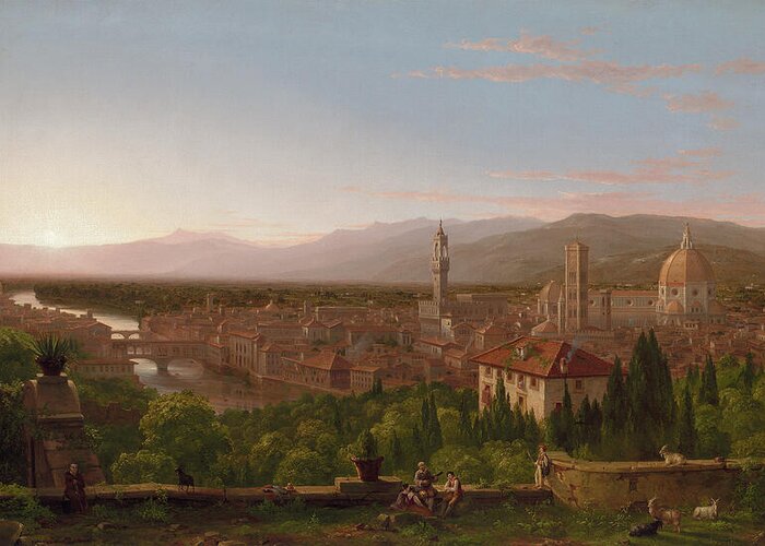 View Of Florence Greeting Card featuring the painting View of Florence, from 1837 by Thomas Cole