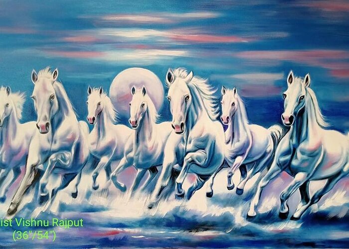 3d 7 White Horses with golden background Canvass