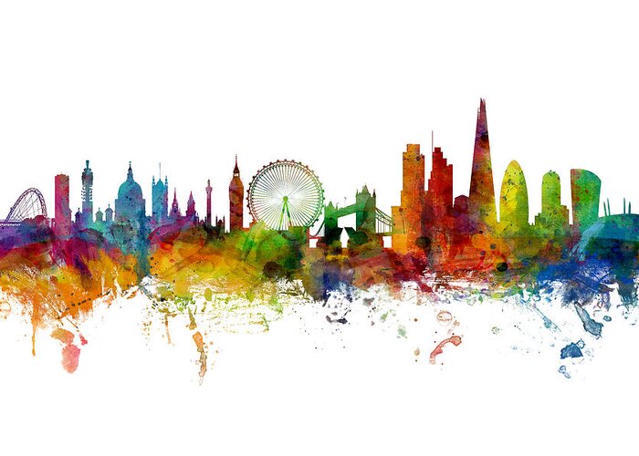 London Greeting Card featuring the digital art London England Skyline by Michael Tompsett