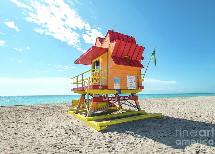 Atlantic Greeting Card featuring the photograph 8th Street Lifeguard Tower South Beach Miami, Florida by Beachtown Views