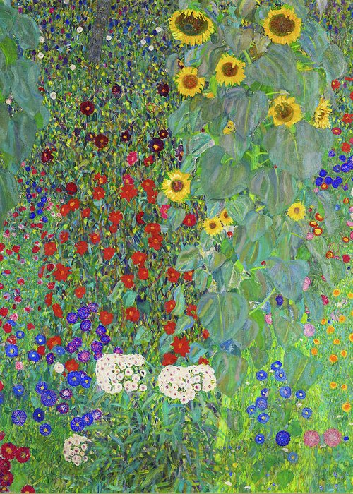 Gustav Klimt Greeting Card featuring the painting Farm Garden With Sunflowers #8 by Gustav Klimt