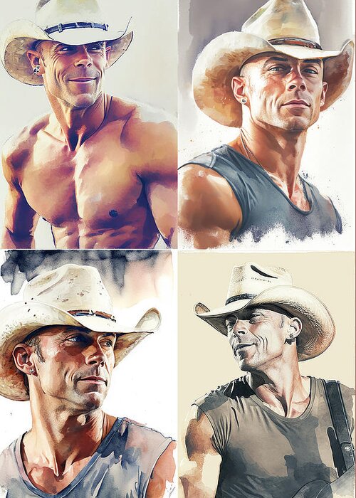 Kenny Chesney Greeting Card featuring the mixed media Kenny Chesney Watercolour Grid #9 by Stephen Smith Galleries
