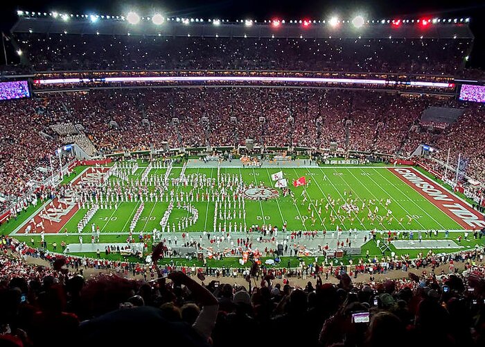 Gameday Greeting Card featuring the photograph Night Panorama Bryant-Denny Stadium #10 by Kenny Glover