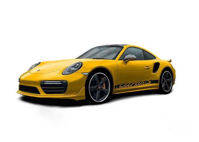Sports Car Greeting Card featuring the digital art 911 Turbo S Yellow by Moospeed Art
