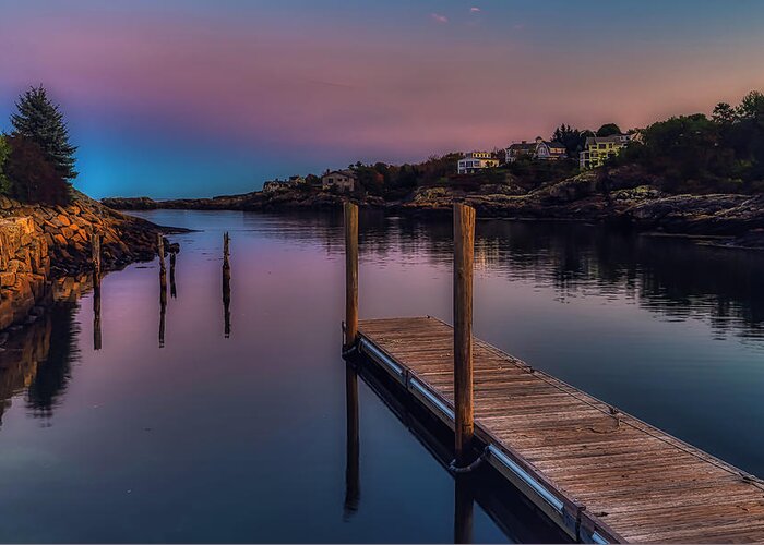 Perkins Cove Greeting Card featuring the photograph A Beautiful Night in Perkins Cove by Penny Polakoff