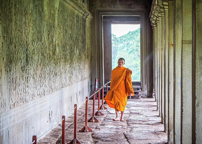Angkor Wat Photography Greeting Card featuring the photograph A Buddhist Walk by Marla Brown