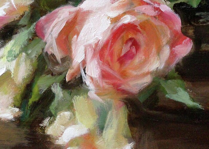  Greeting Card featuring the painting A Bunch of Roses Detail 5 by Roxanne Dyer