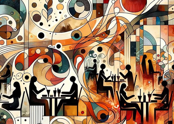 Abstract Collage Greeting Card featuring the digital art A collage of people dining out - 3 by Movie World Posters