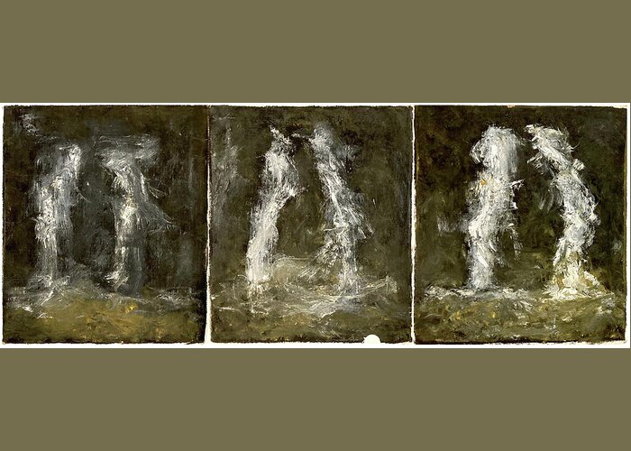 Triptychon Greeting Card featuring the painting A conversation Triptychon by David Euler