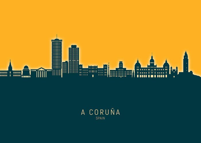 A Coruña Greeting Card featuring the digital art A Coruna Spain Skyline #86 by Michael Tompsett