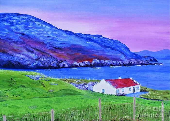Donegal Ireland Greeting Card featuring the painting A Cottage in Marmore Gap, Dongel, Ireland by Lisa Rose Musselwhite