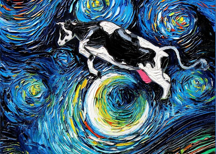 Cow Greeting Card featuring the painting A Cow Jumped Over the Moon by Aja Trier