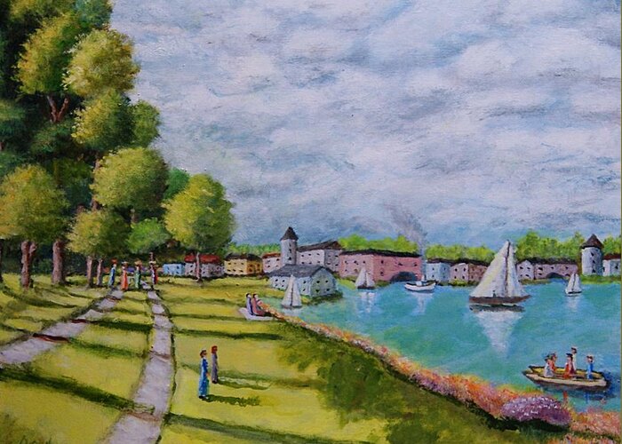 Landscape Greeting Card featuring the painting A DAY AT THE LAKE After Monet by Gregory Dorosh