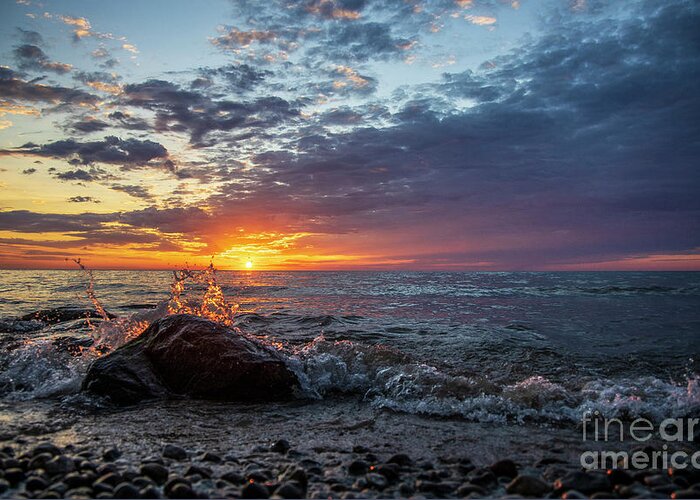 Heart Greeting Card featuring the photograph A heart shaped splash at sunrise by Eric Curtin