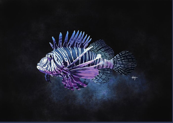 Fish Greeting Card featuring the painting A Lion Fish by Tom Gehrke