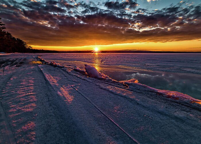 Sunset Greeting Card featuring the photograph A little magic at this Icy Sunset by Joe Holley