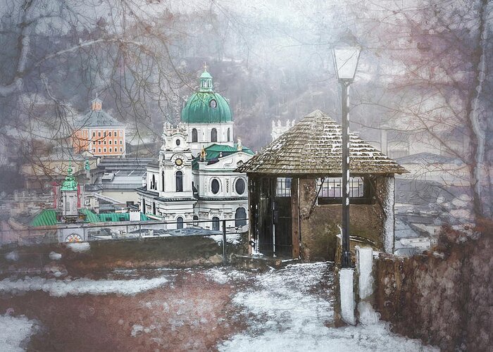 Salzburg Greeting Card featuring the photograph A Little Snow in Salzburg by Carol Japp